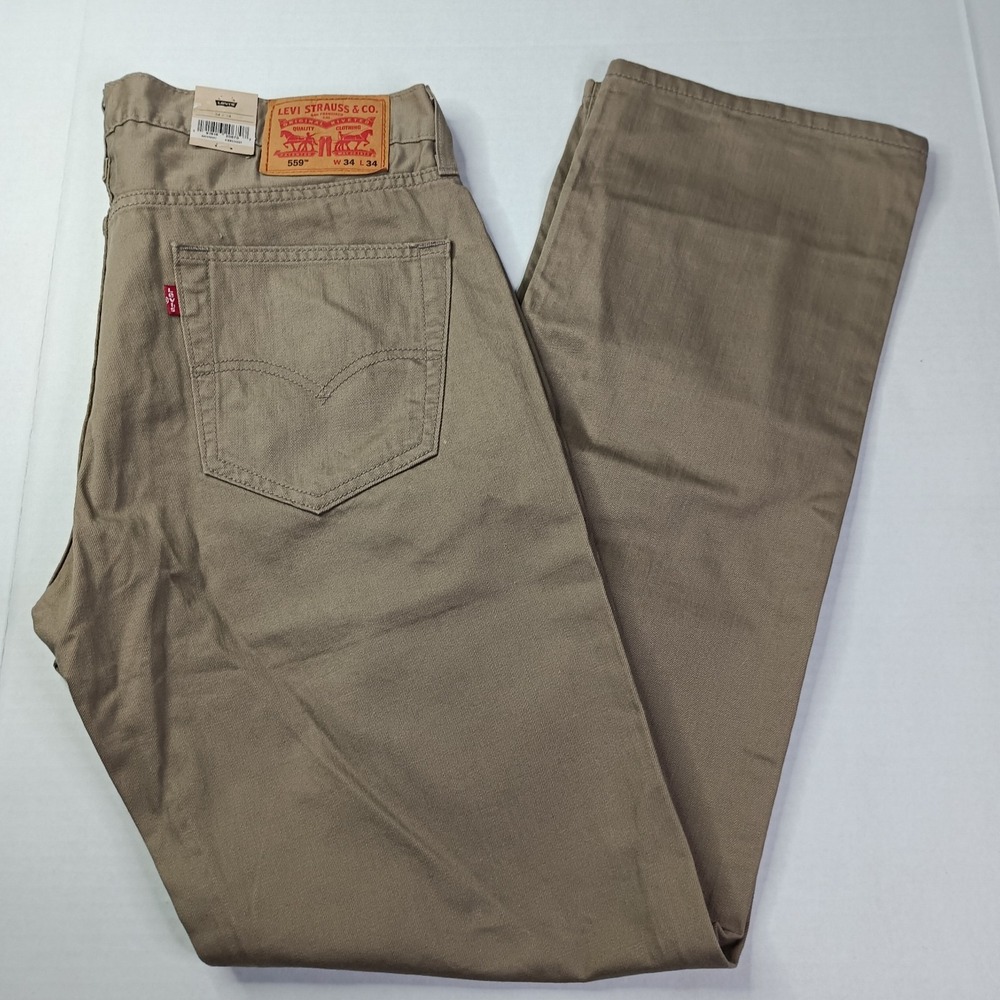 Levi's 559 Relaxed Straight Jeans Mens Sz 34x34 Beige Cotton Loose Through Thigh